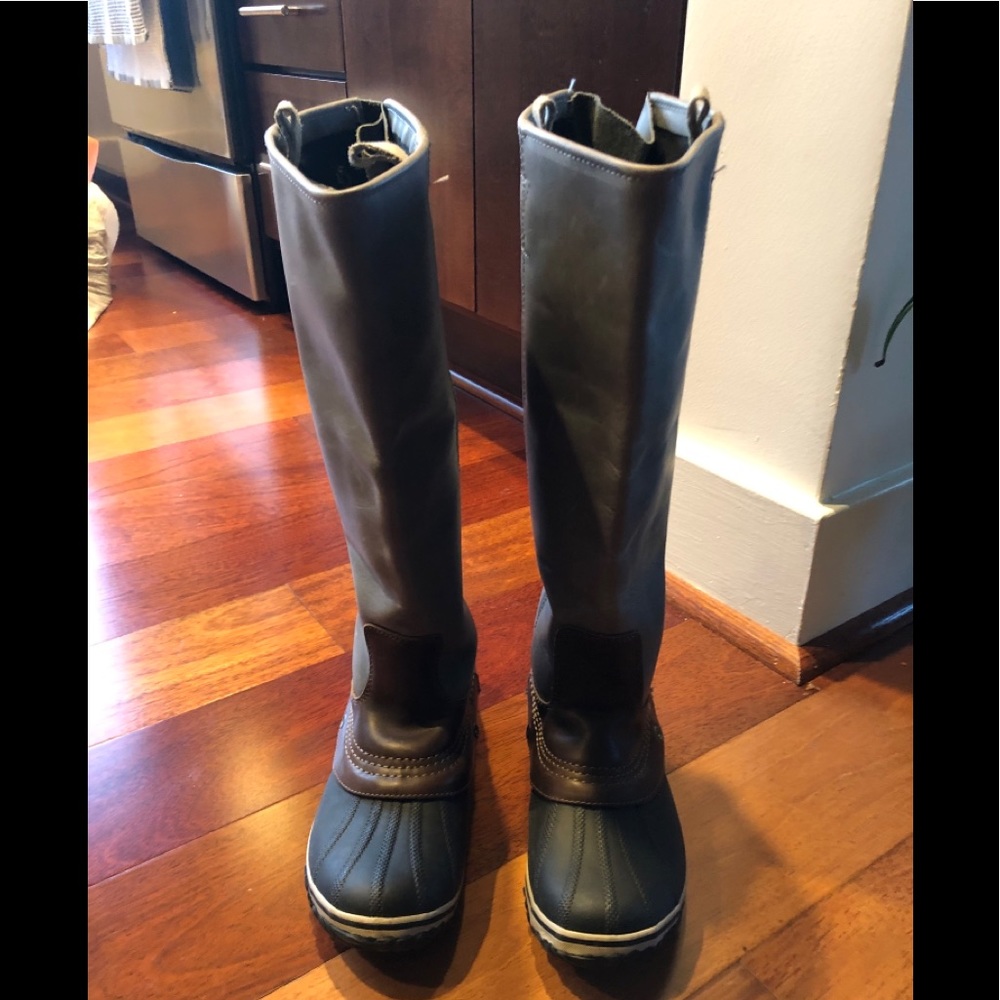 Sorel Slimpack Riding Leather Tall Boots Gray